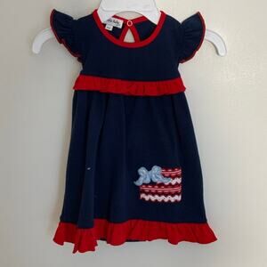 Magnolia Baby Red, White, Blue Cute Flag Flutters Dress 6mo 4th of‎ July